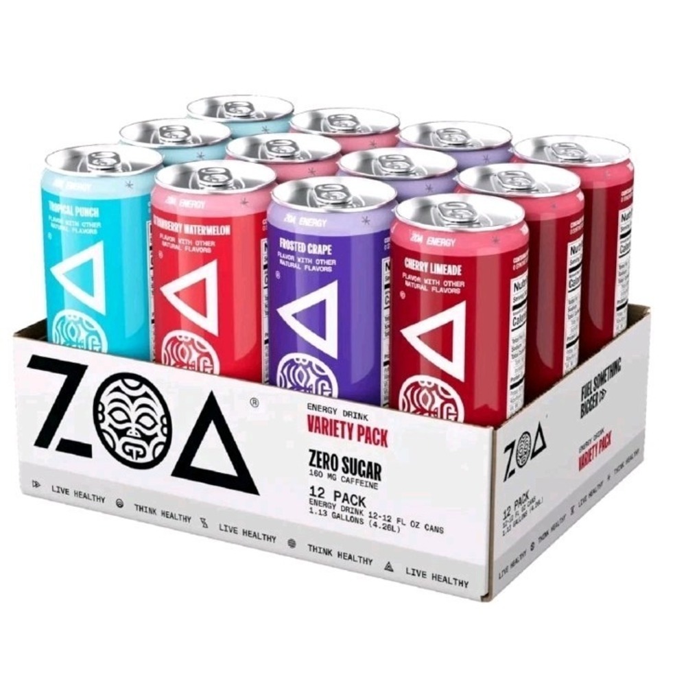 ZOA Zero Sugar Energy Drinks Variety Pack Sugar Free with Electrolytes Healthy
